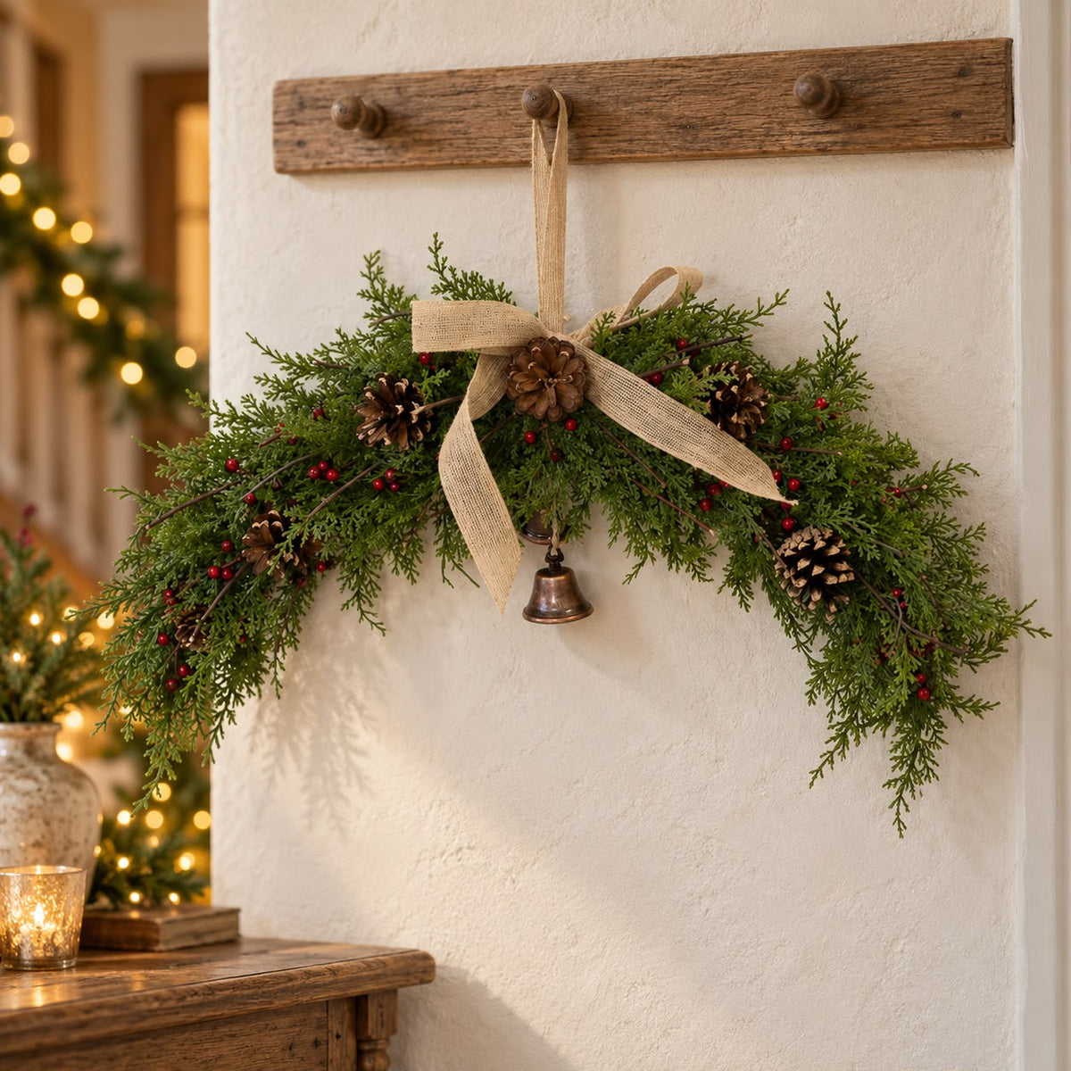 Arched Curved Swag Wreath With Berries