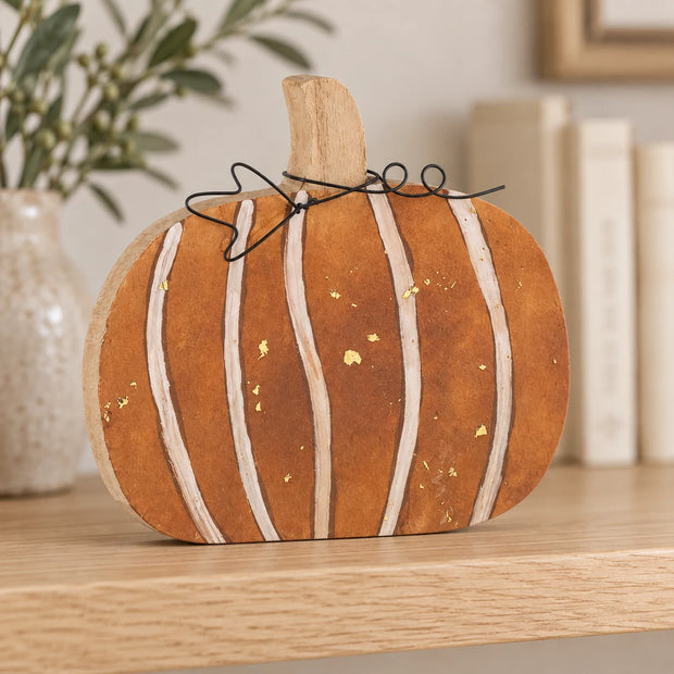 Wooden orange pumpkin autumn decoration by Heaven Sends, featuring a rustic carved pumpkin design for fall decor.
