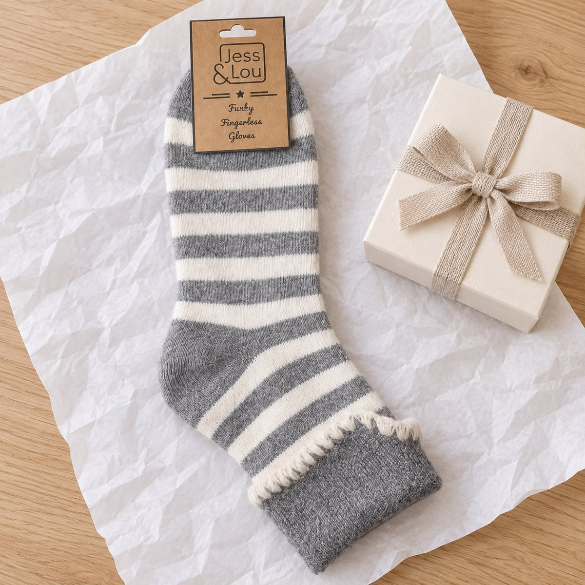 Grey Stripe Cosy Cuff Socks