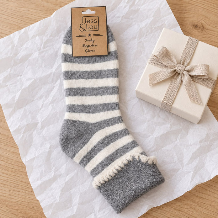 Grey Stripe Cosy Cuff Socks