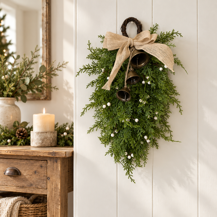 Spruce Christmas Hanging Swag with Hessian Bow