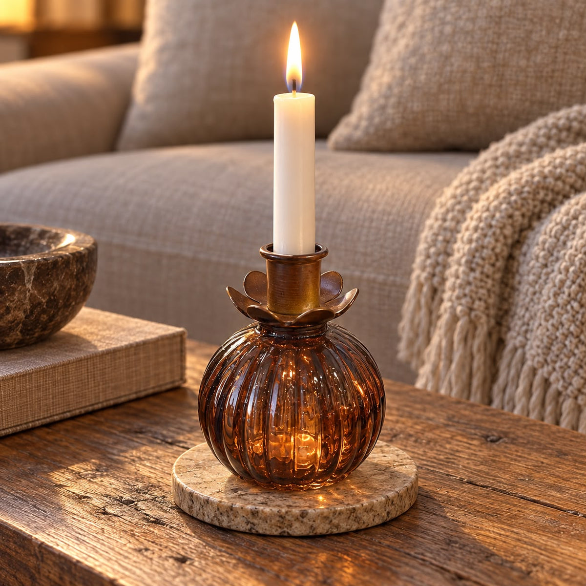 Round Glass Bud Vase - Amber