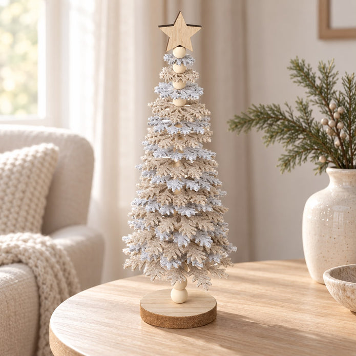 Beige And Grey Felt Snowflake Tree