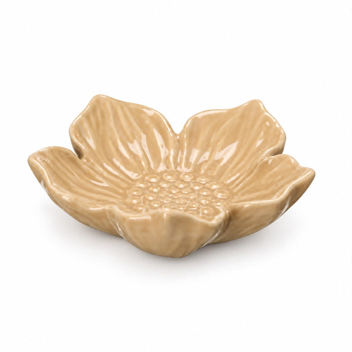 Large beige flower trinket dish on white