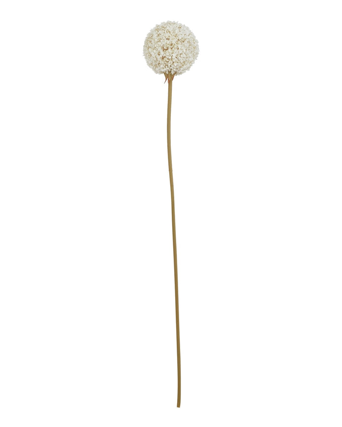 Artificial classic white allium stem from Hill Interiors, showcasing realistic white floral bloom and slender green stem.
