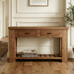 Rustic Natural Large Wood Two Drawers Console Table