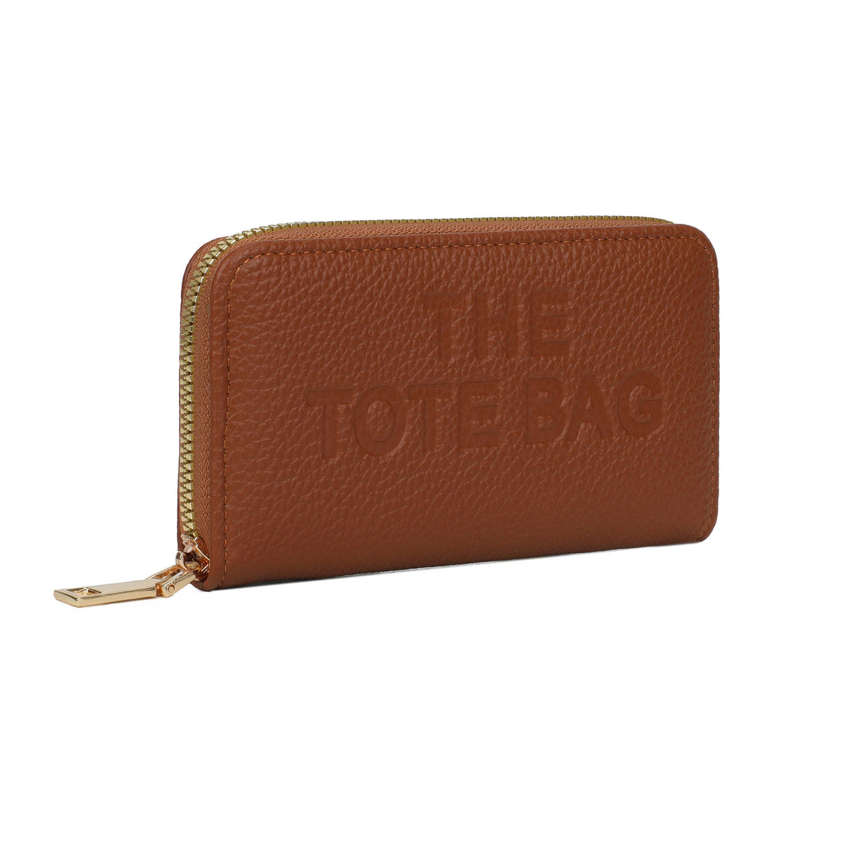 Tan brown Jamie Bags RFID single zip purse with compact accessories design, featuring secure zipper closure and multiple card slots.