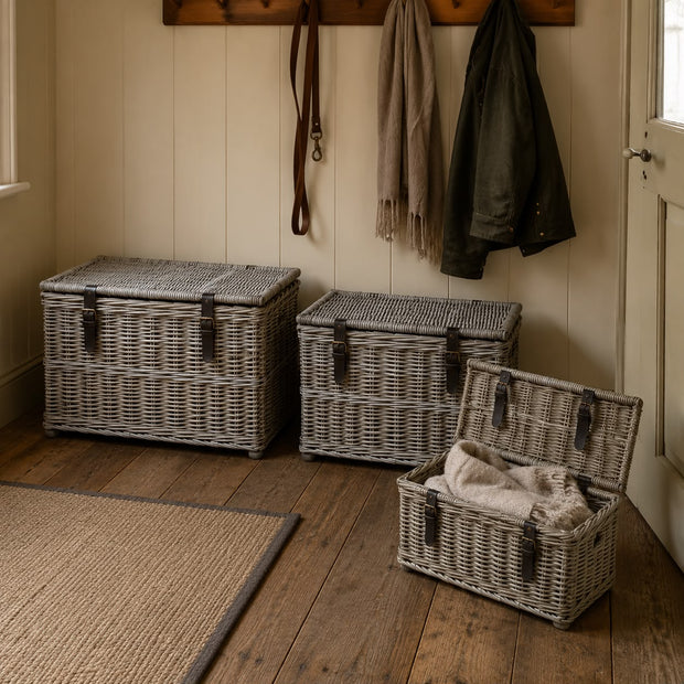 Natural Kubu Rattan Strapped Basket Storage Trunks