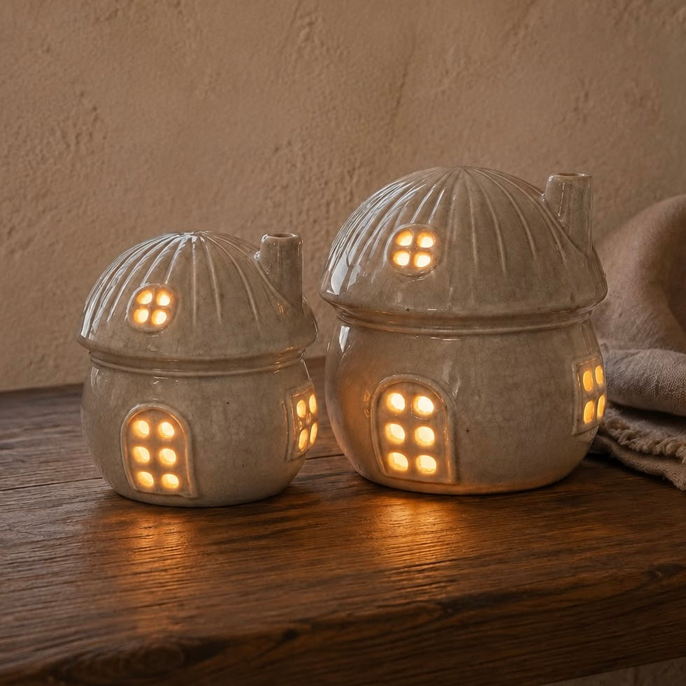 Glazed Ceramic Light Up LED Mushroom House