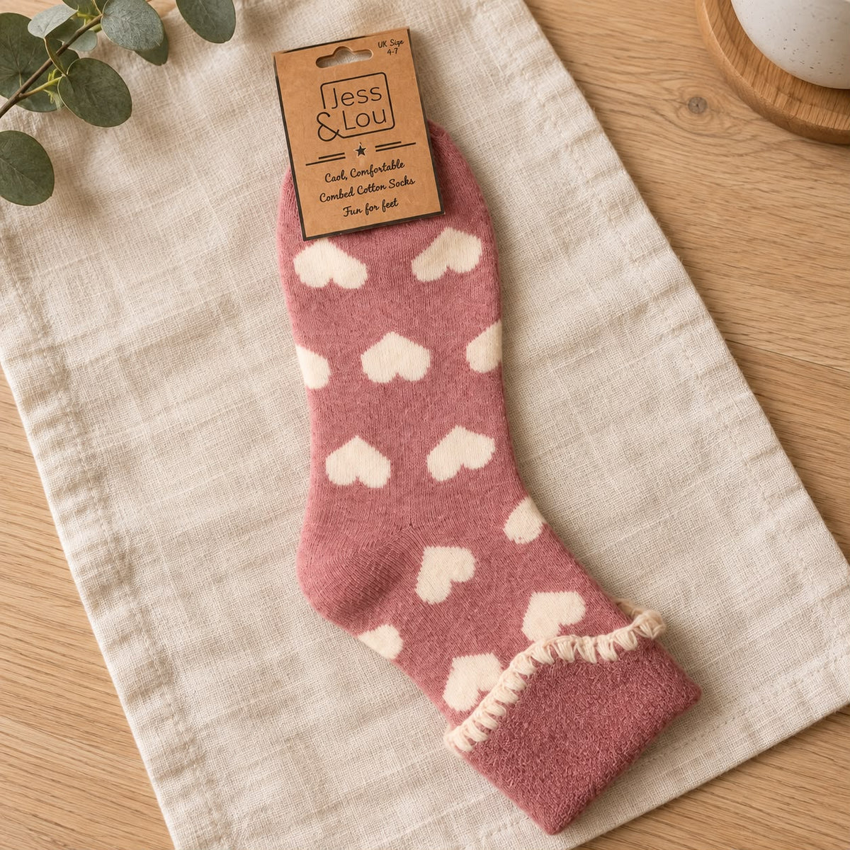 Pink Heart Cuff Cosy Sock