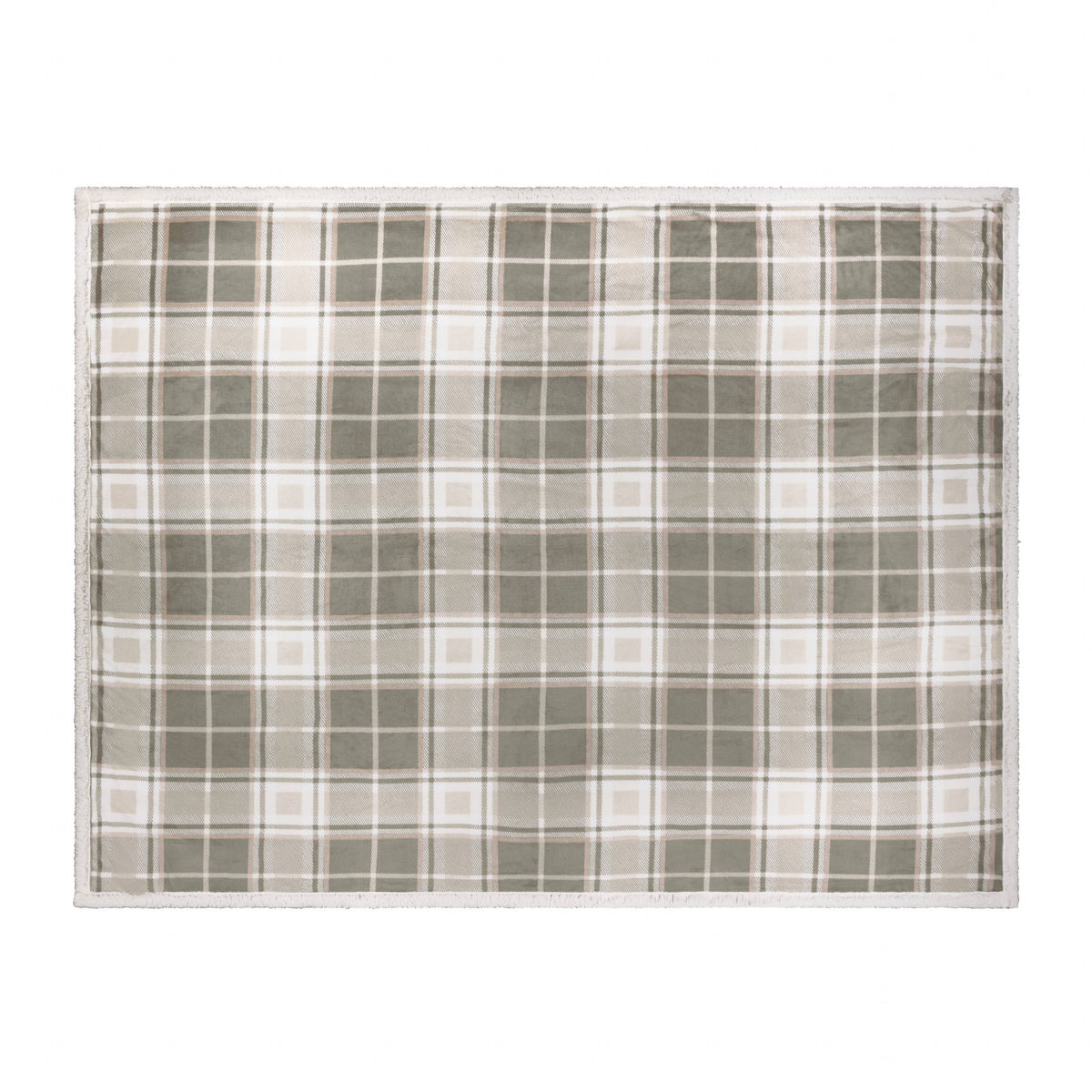 Riva Home Braemar check sherpa fleece throw in green and natural tones
