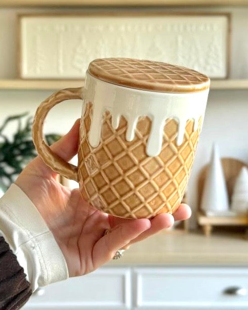 Caramel Waffle Mug With Lidded Coaster