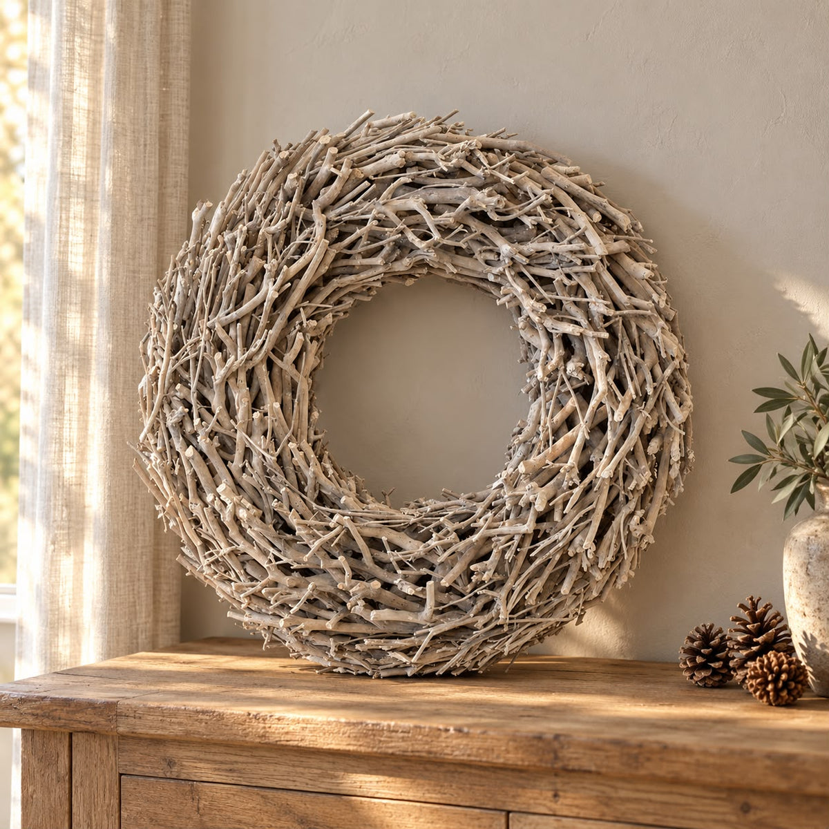 Root Branch Wreath Whitewash 45cm