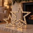 Natural Wooden Light Up LED Star - Set of Three
