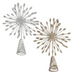 Starburst Metal Christmas Tree Topper, silver and gold starburst toppers with spiral bases on white