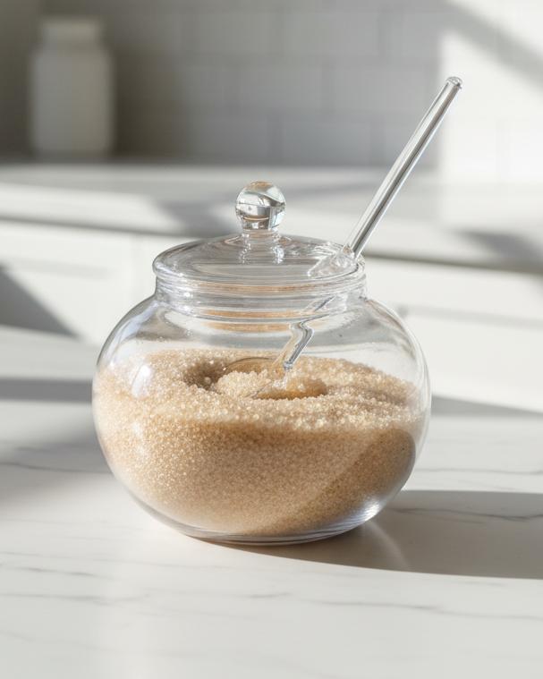 Glass Sugar Or Honey Pot And Spoon