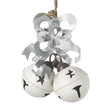 Large Hanging White Bells Garland With Silver Bow, white bells with a silver bow and rope hanger on white