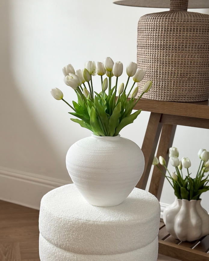 Bunch of 5 white artificial tulip stems from Starlight Express, spring flowers, realistic faux floral arrangement, indoor decor