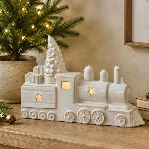 White Ceramic Light-Up LED Train