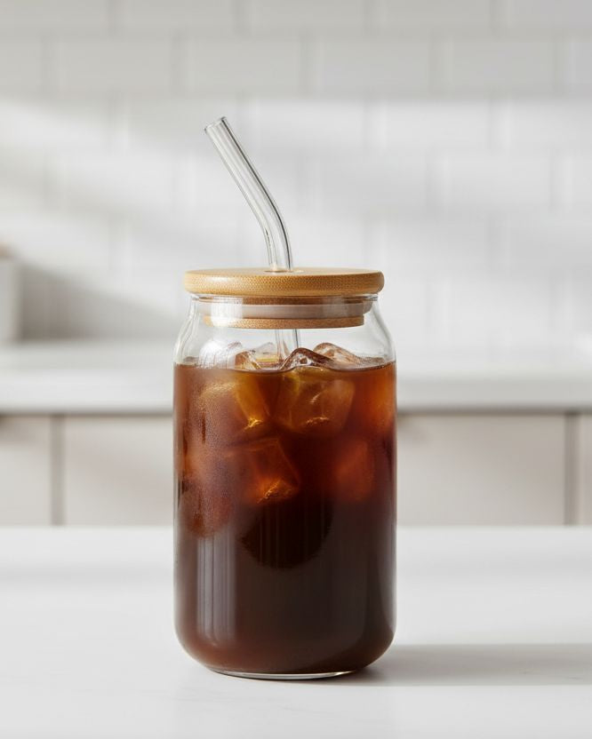 Plastic tumbler from Lulu Loves Home with a wood effect lid and clear straw, designed for stylish, reusable drinkware.