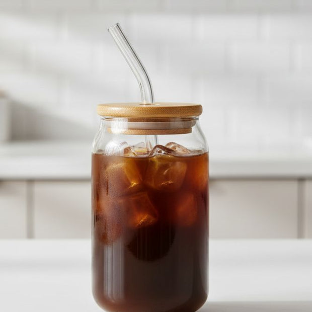 Plastic tumbler from Lulu Loves Home with a wood effect lid and clear straw, designed for stylish, reusable drinkware.