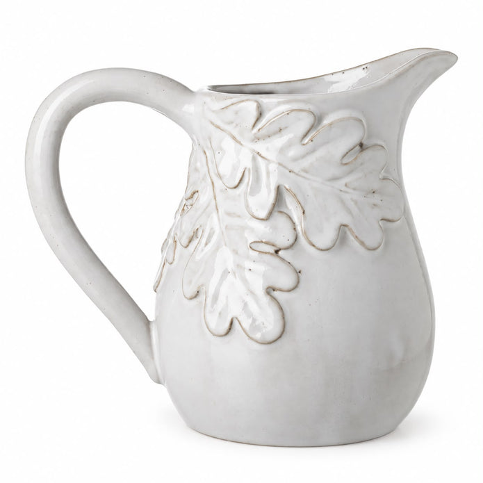 White Ceramic Jug With Oak Leaf Design
