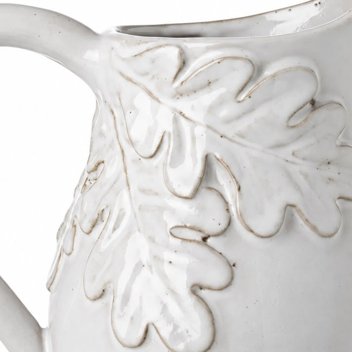 White Ceramic Jug With Oak Leaf Design