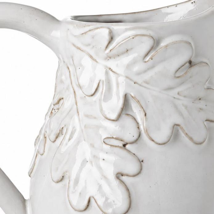 White Ceramic Jug With Oak Leaf Design
