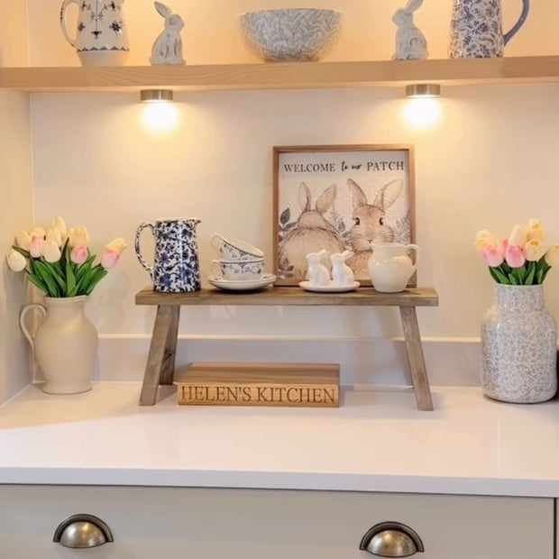 Natural wooden rustic display bench and riser by Gisela Graham, small or large home decor piece with a vintage finish.