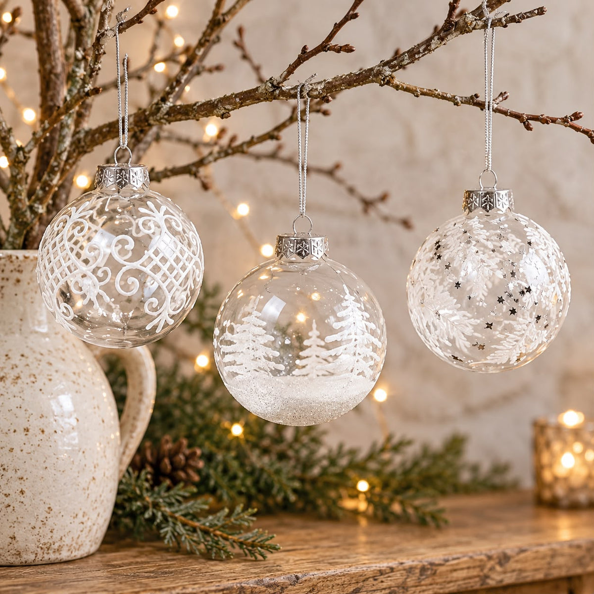 Shatterproof Acrylic Clear And White Sparkly Bauble