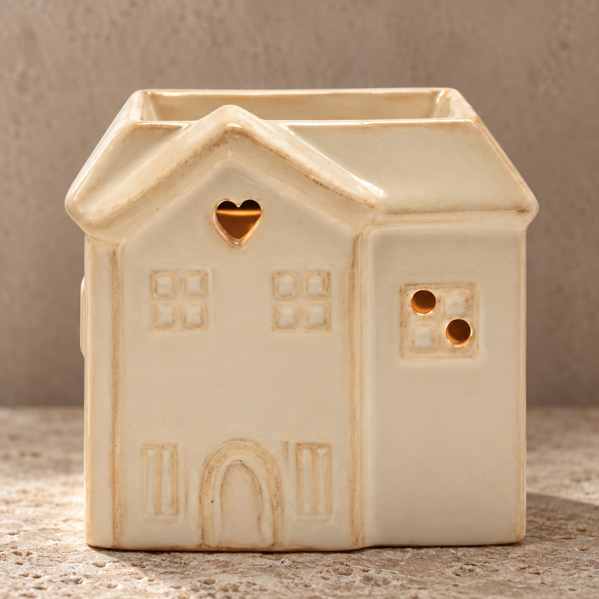 Small Cream Ceramic House Wax Melt Burner