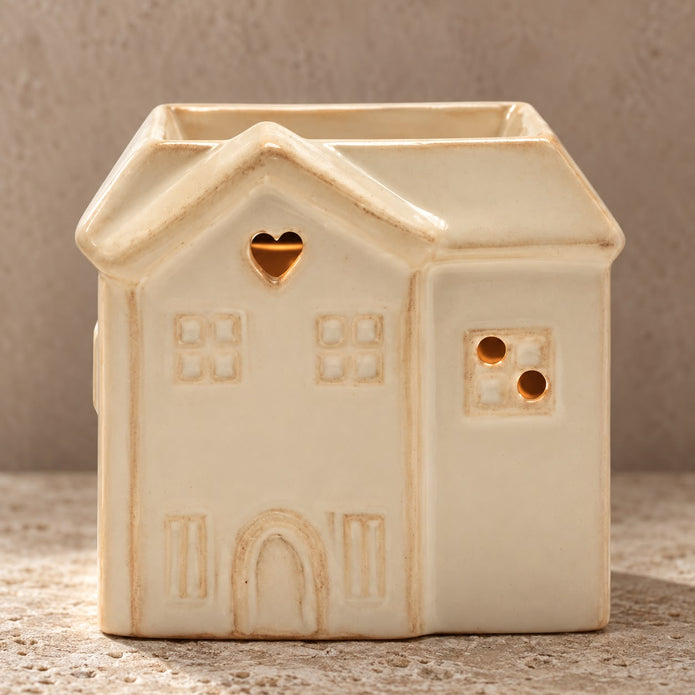Small Cream Ceramic House Wax Melt Burner