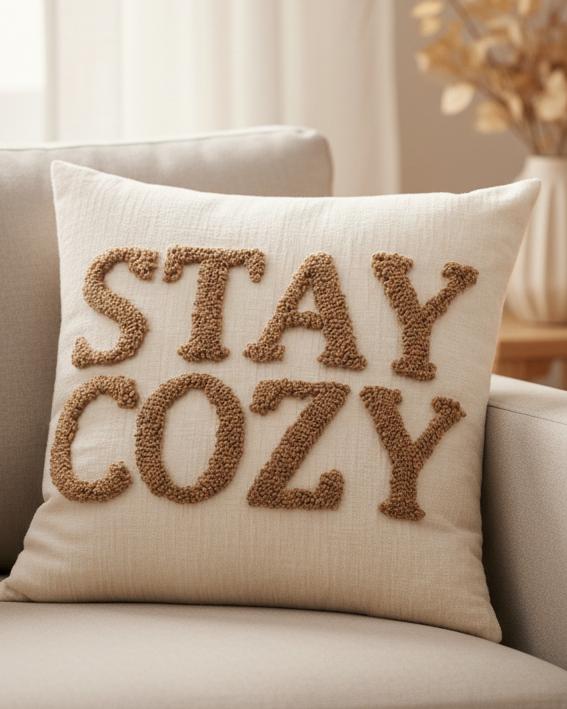 Stay Cozy Beige Cushion Cover