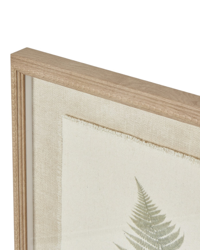 Wooden framed vintage wall art print featuring lush green ferns, ideal for botanical-inspired home decor by Hill Interiors.