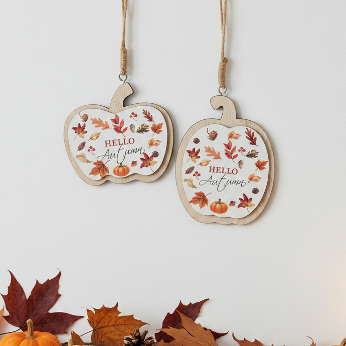Hello Autumn Wooden Hanging Pumpkin