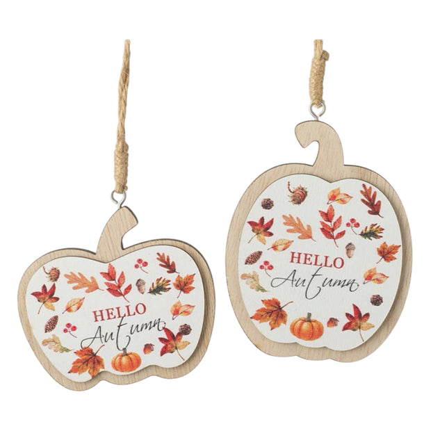Hello Autumn Wooden Hanging Pumpkin