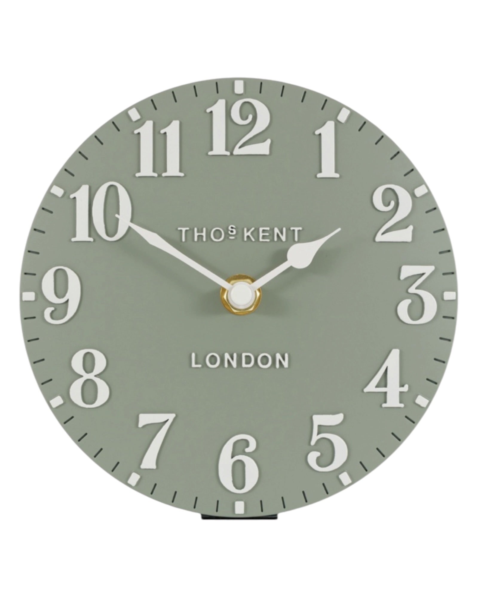 Gallery Direct Thomas Kent 6-inch Arabic Mantle Clock in Seagrass Green with a classic design and Arabic numerals.