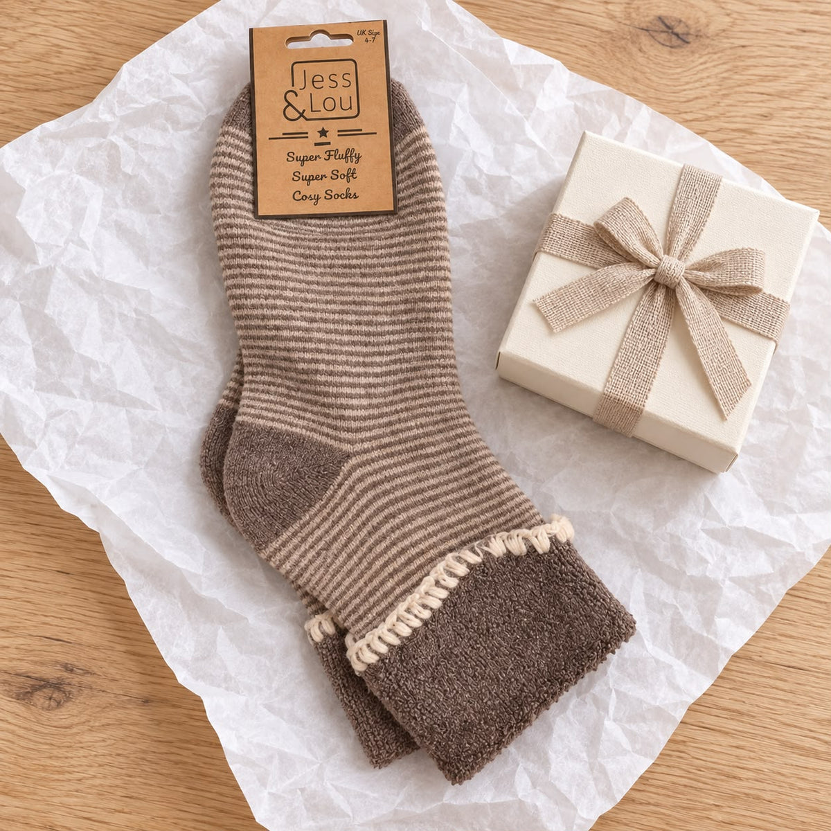 Oatmeal Thin Stripe Cuff Cosy Socks