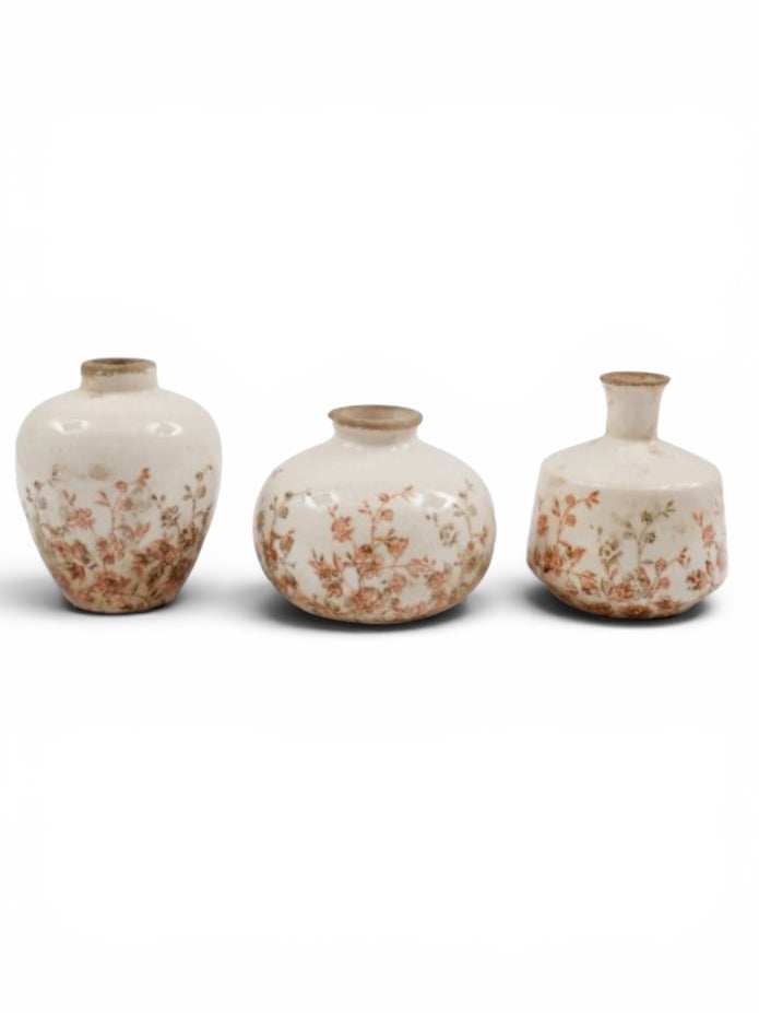 Small White Jug Vase With Autumnal Floral Pattern