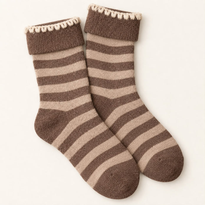 Cosy Cuff Socks - Beige Stripe