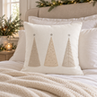 Cream Beaded Christmas Tree Cushion Cover