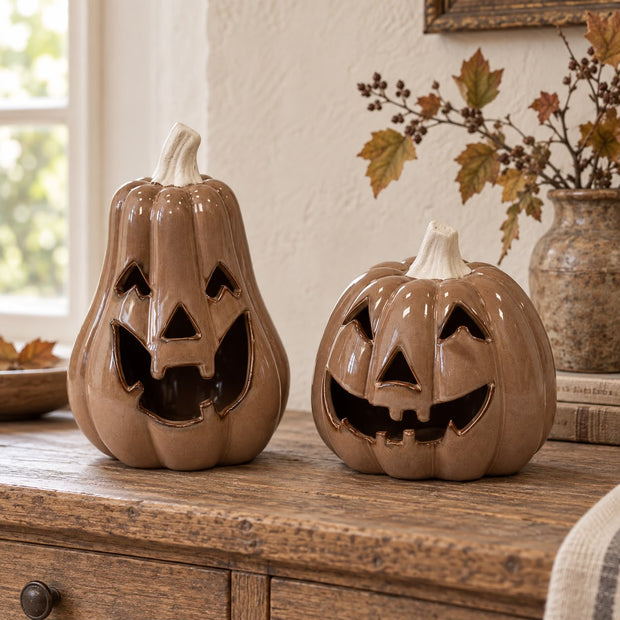 Chocolate Brown Ceramic Jack O Lantern Pumpkin