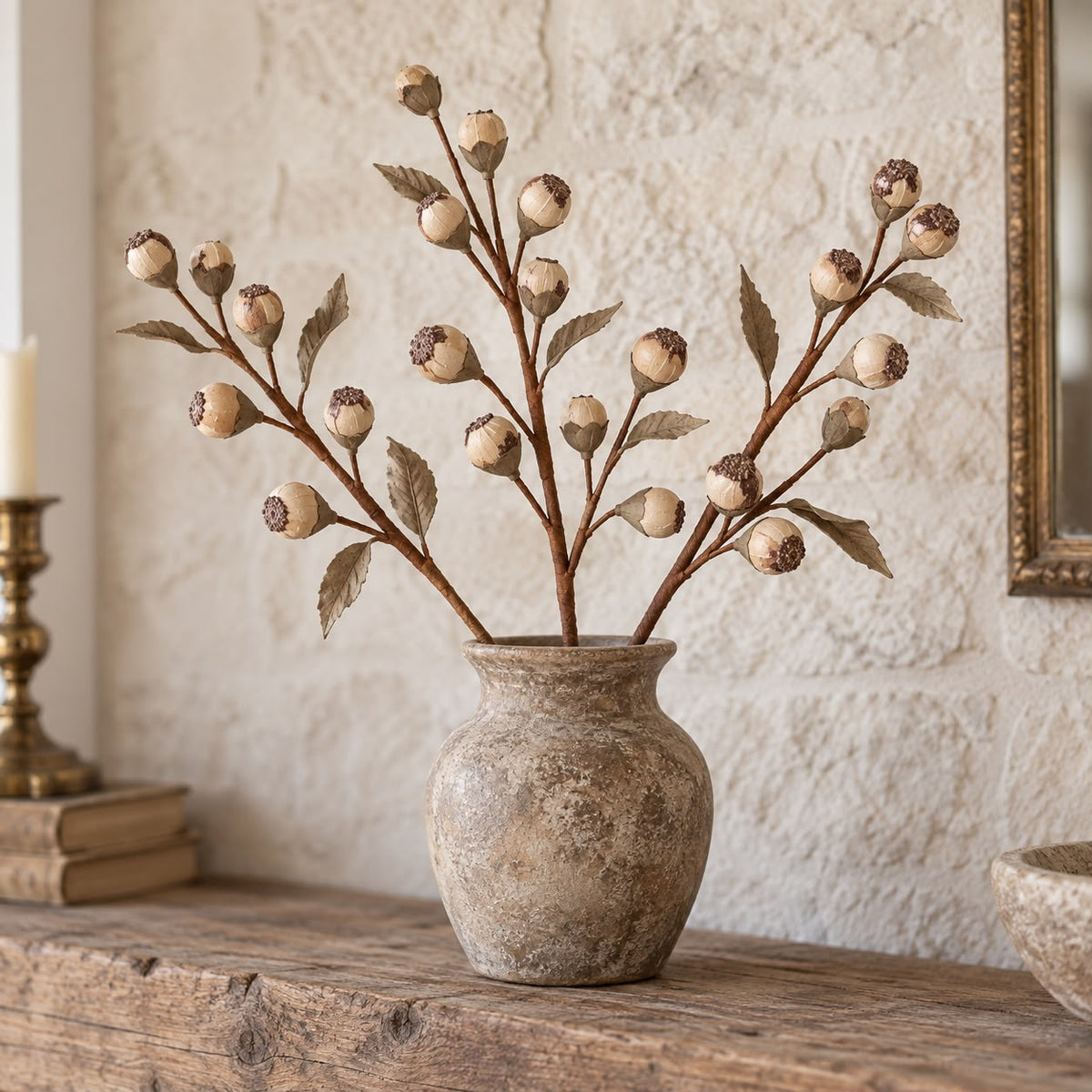 Artificial Beige Berry Stem