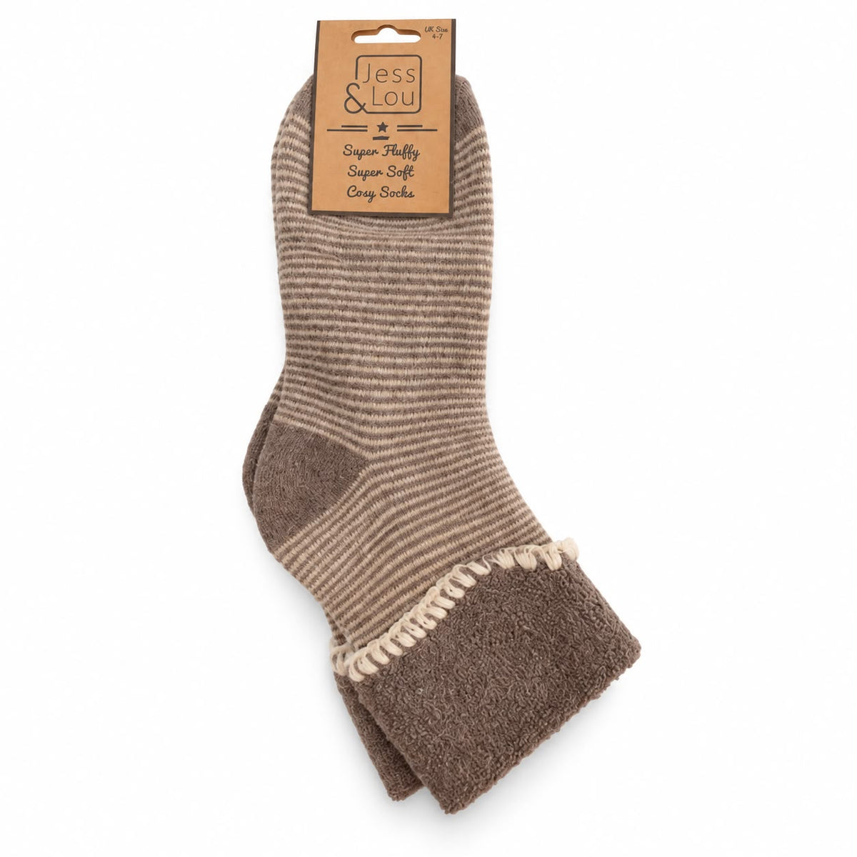 Oatmeal Thin Stripe Cuff Cosy Socks