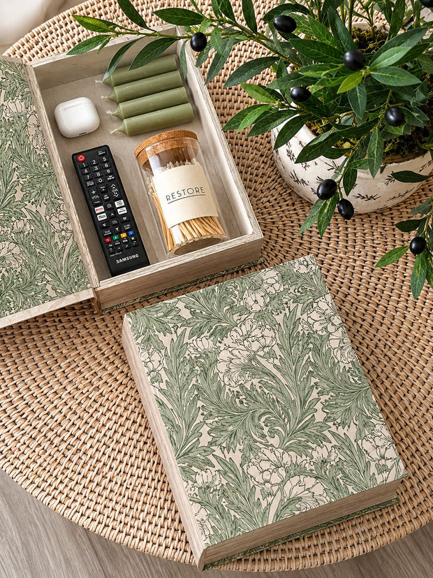 Vintage Cream And Green Design Storage Book Boxes - Set of 2