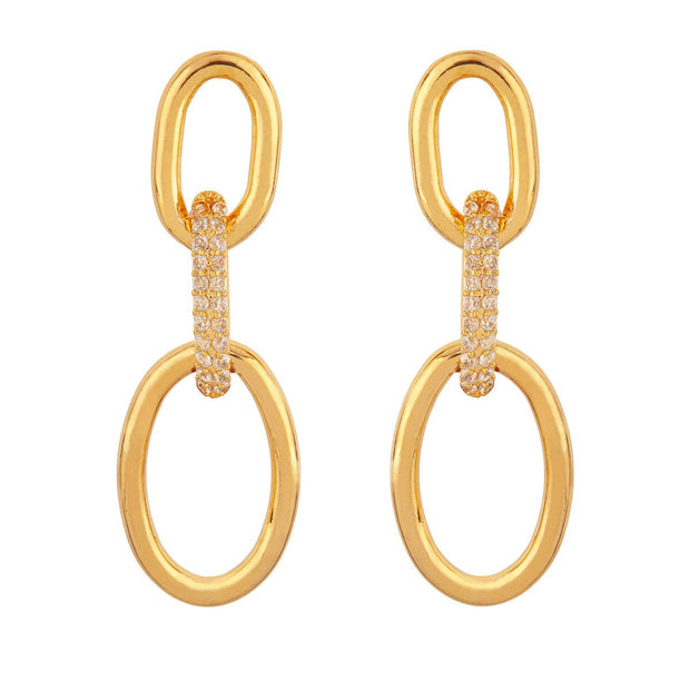 Alesha Gold Plated Cubic Zirconia Geometric Chain-Link Post Earrings