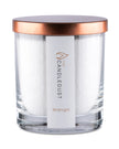 White scented candle in a sand jar from The Candledust Midnight home fragrance kit, showcasing a minimalist design.