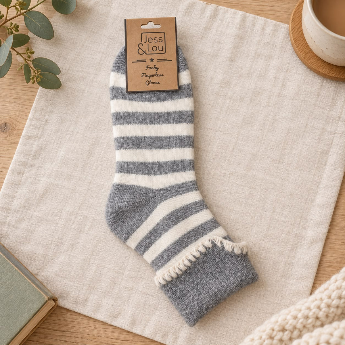 Grey Stripe Cosy Cuff Socks