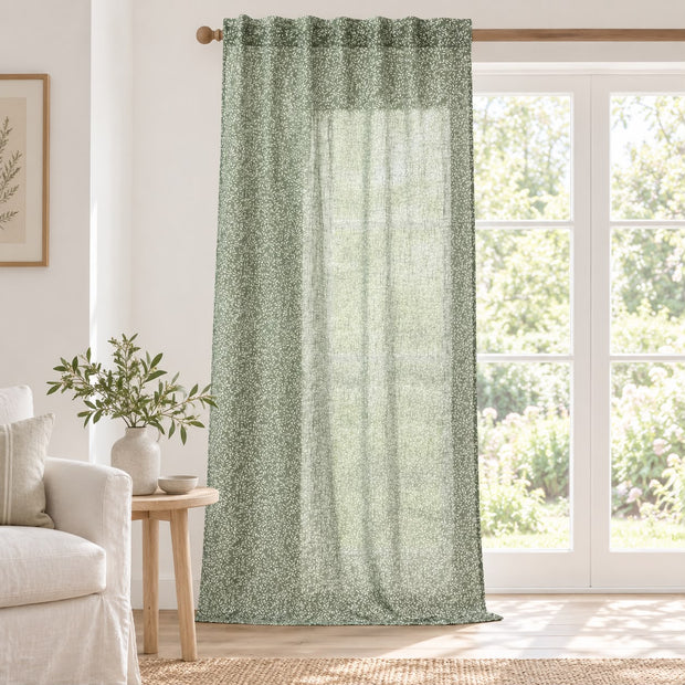 Yard Leaf Patterned Moss Green Woven Sheer Voile Curtain Panel