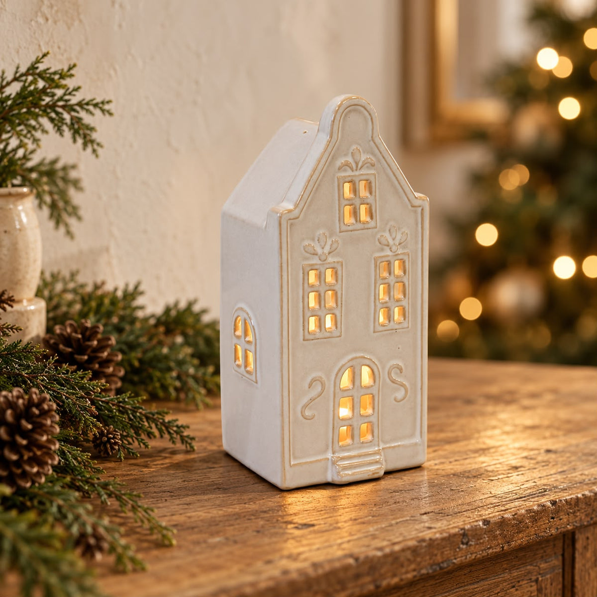 White Ceramic LED Light Up Dutch Christmas House